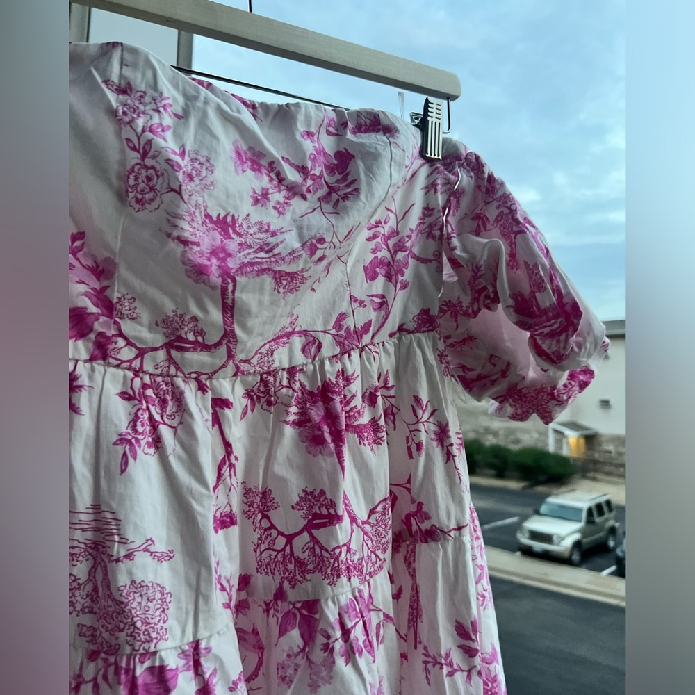 🆕 🌸 AQUA Pink Toile Off-Shoulder Cotton Mini Dress Bloomingdale’s Exclusive S - Picture 7 of 13